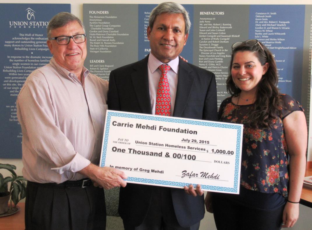 Carrie Mehdi Foundation donates $3,000 in Memory of Greg Mehdi  to Organizations Supporting Homeless Population in Southern California